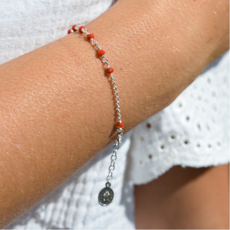 Pulsera de rosario en plata de ley 925 y sus perlas de color malva