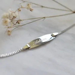 Gourmette de bapteme bébé ovale maille gourmette or blanc