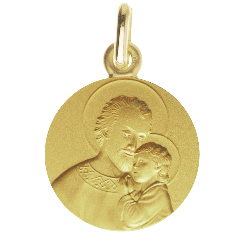 Medaille bapteme Portrait de Saint Joseph Protecteur 9 carats laudate
