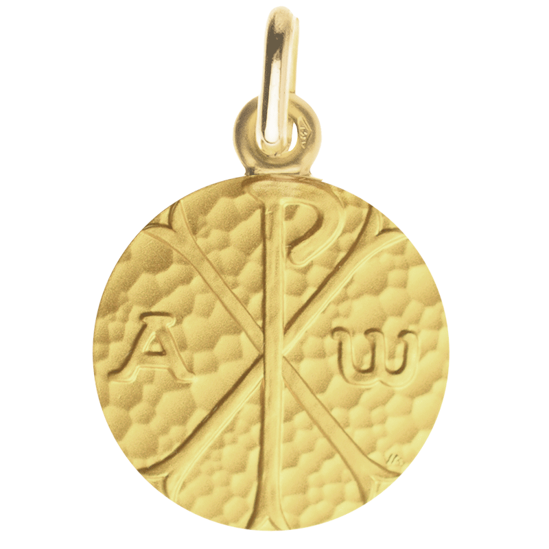 Medalla de Bautismo Crismon Martillado Oro Amarillo 9 Quilates - Casa Laudate