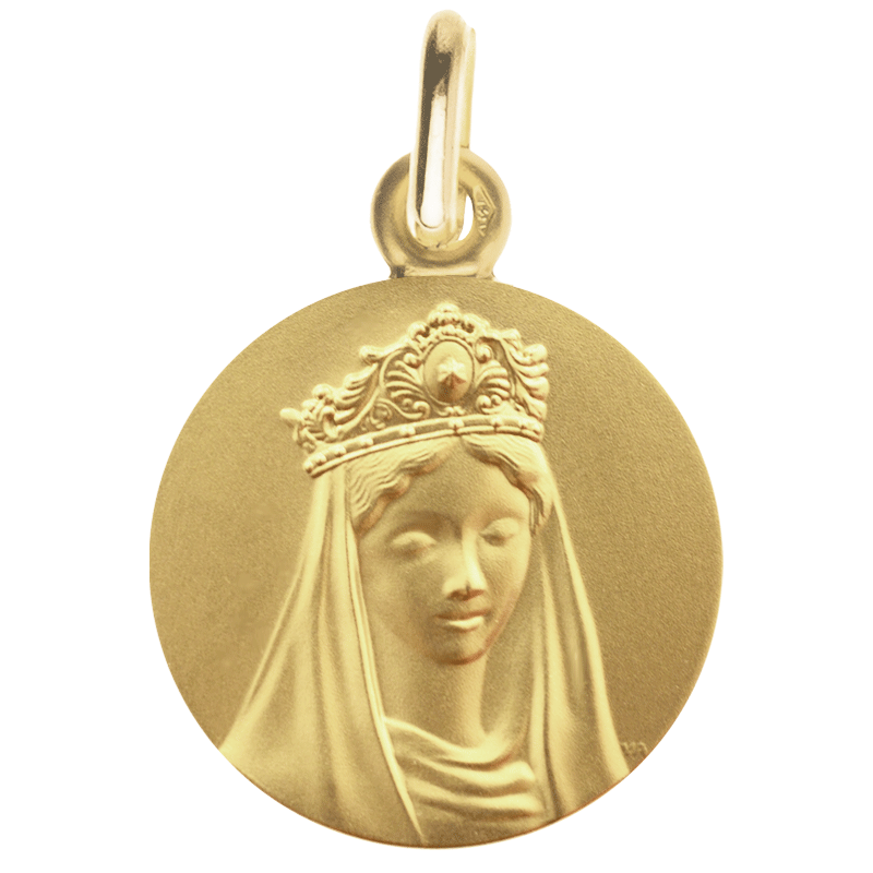 Medalla de Bautismo Virgen Reina en Oro Amarillo 18 Quilates - Casa Laudate