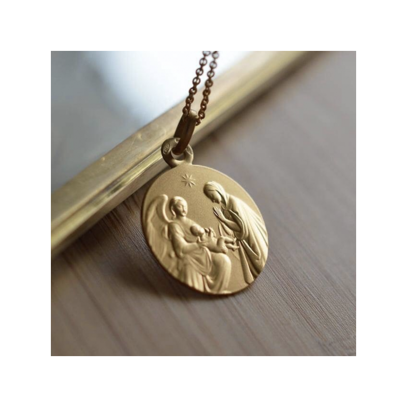 Medalla de Bautismo Divina Estrella Oro Amarillo 18 Quilates - Casa Laudate