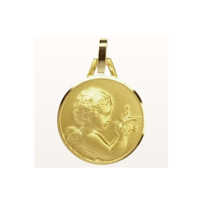 Medalla de Bautismo El Mensajero Oro Amarillo 18 Quilates - Casa Laudate