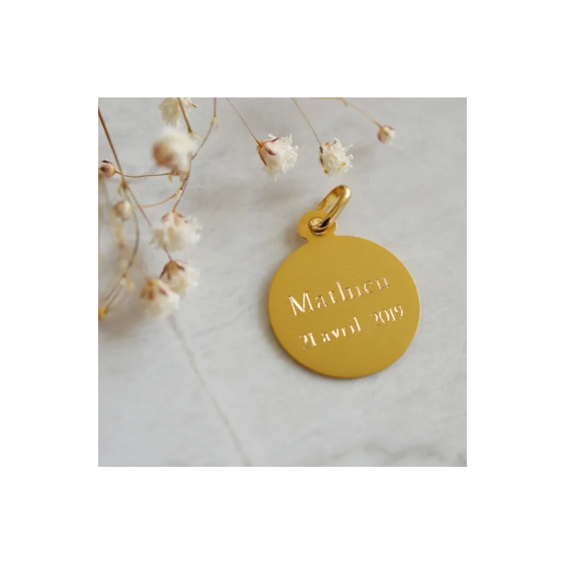 Medalla de Bautismo El Mensajero Oro Amarillo 18 Quilates - Casa Laudate