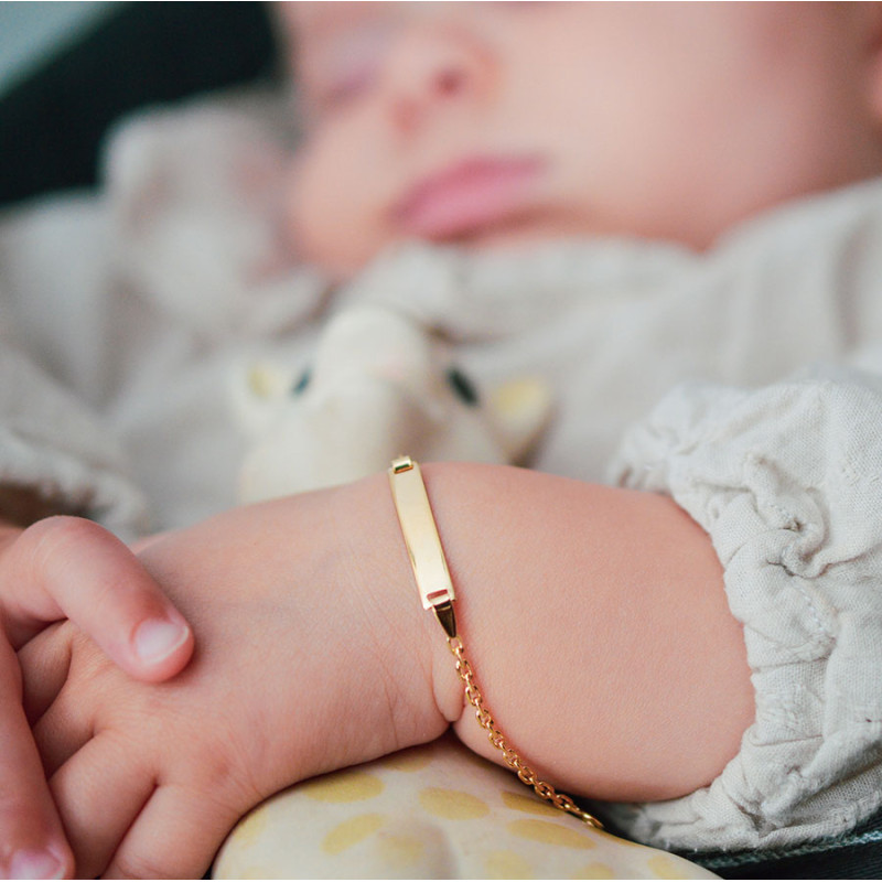 Gourmette bébé plaque rectangle forçat limé