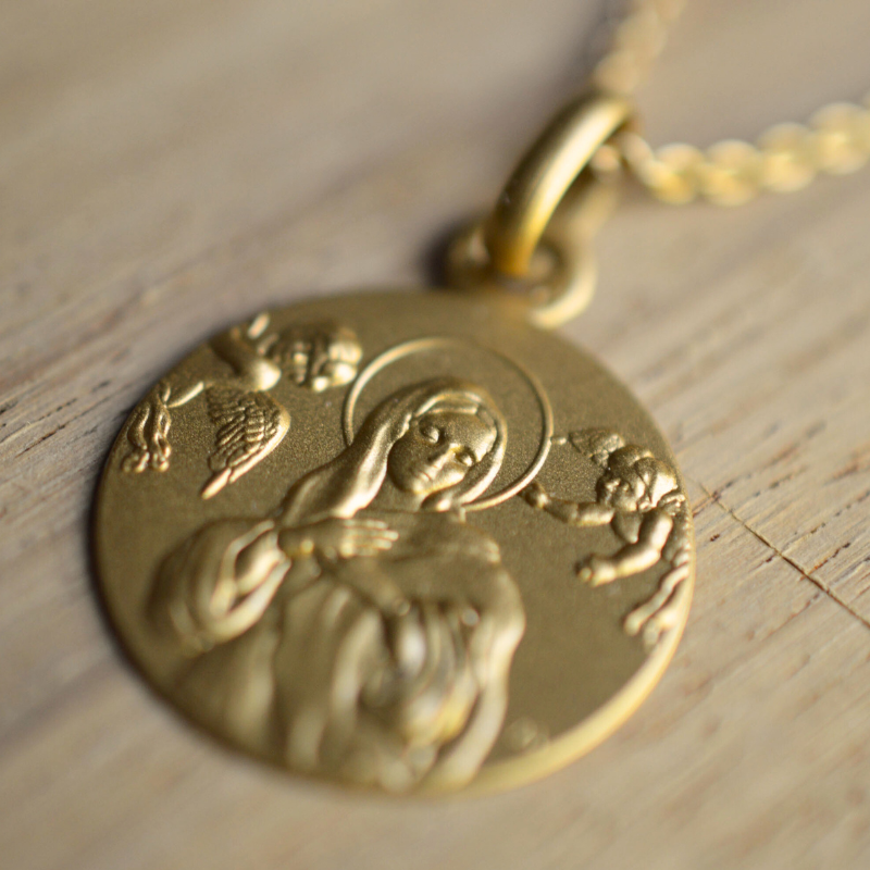 Medalla de Bautismo Nuestra Señora de los Ángeles Oro 18 Quilates - Casa Laudate