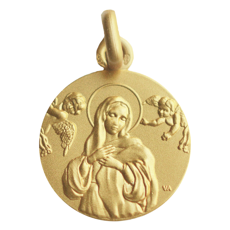 Medalla de Bautismo Nuestra Señora de los Ángeles Oro 18 Quilates - Casa Laudate