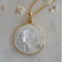 Medaille bapteme Vierge à l'Eglantier nacre