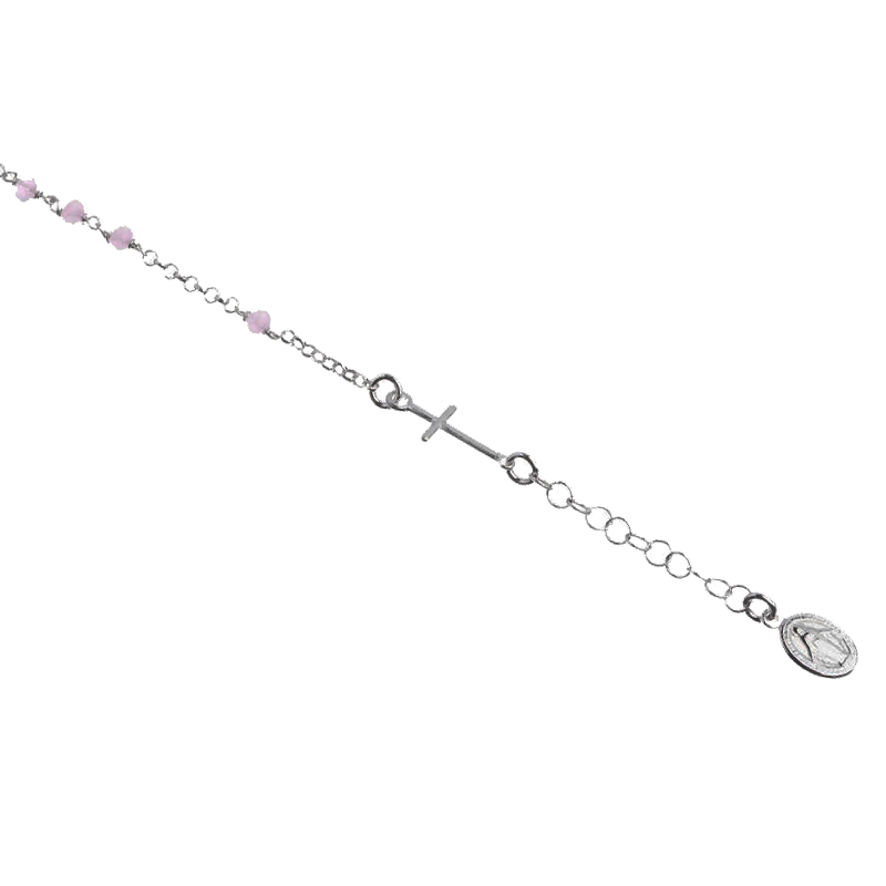 Pulsera del Rosario en plata maciza y perlas de color rosa pálido