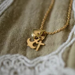 Pendentif Croix Ancre Cœur or jaune 18 cts