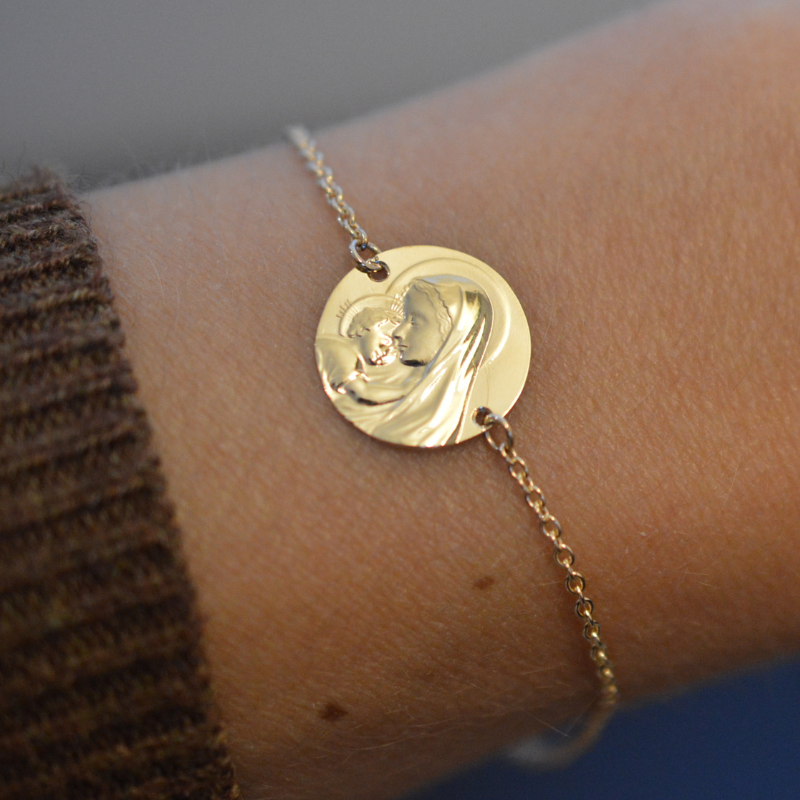 bracelet medaille or 18 carats enfant rayonnant laudate vierge