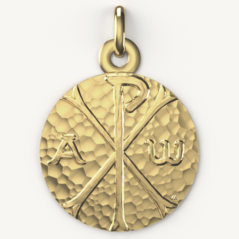 medaille 9 carats chrisme martelé laudate
