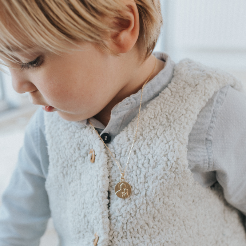 Medaille bapteme Portrait de Saint Joseph Protecteur 9 carats laudate