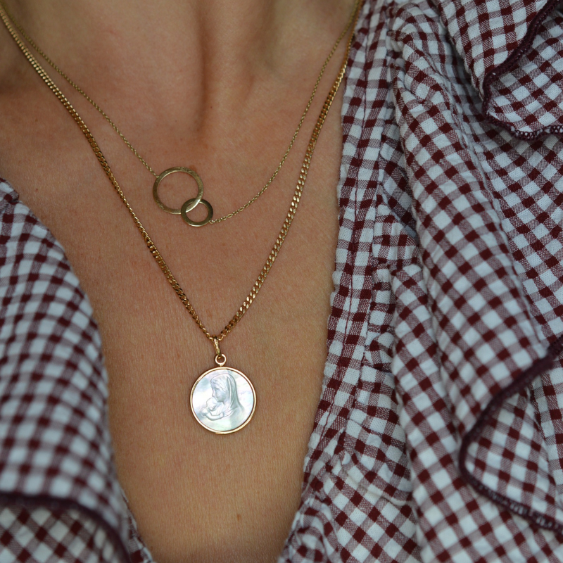 Medaille de Baptême Vierge Mère en Nacre et Or 18 carats