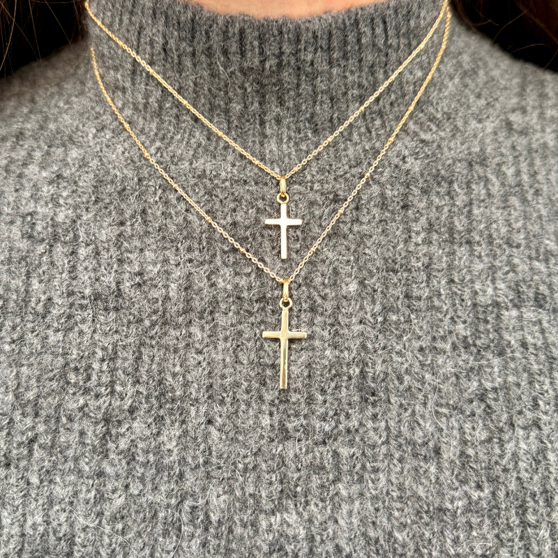 Colgante de gran cruz maciza para bautizo en oro de 18 quilates - Laudate