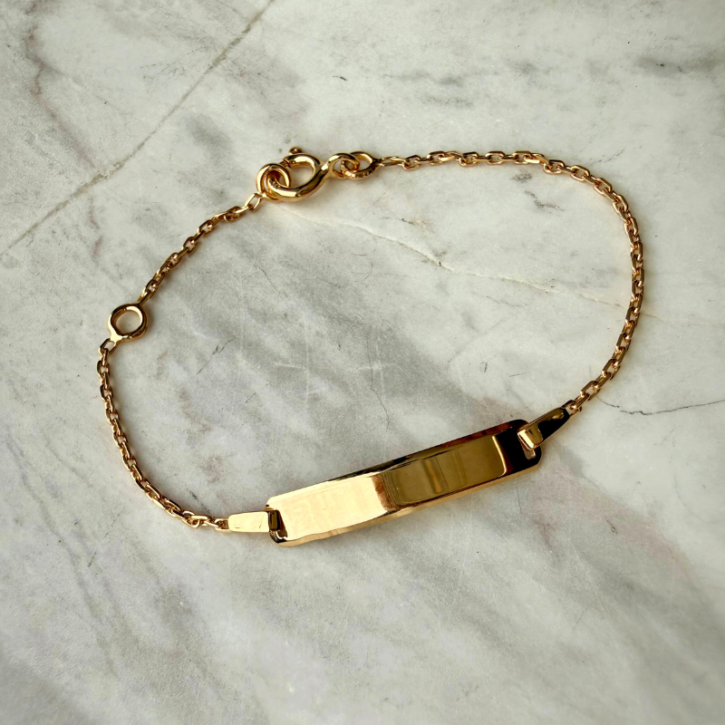 Gourmette para bebé rectangular en oro amarillo de 9 quilates - Grabado personalizado