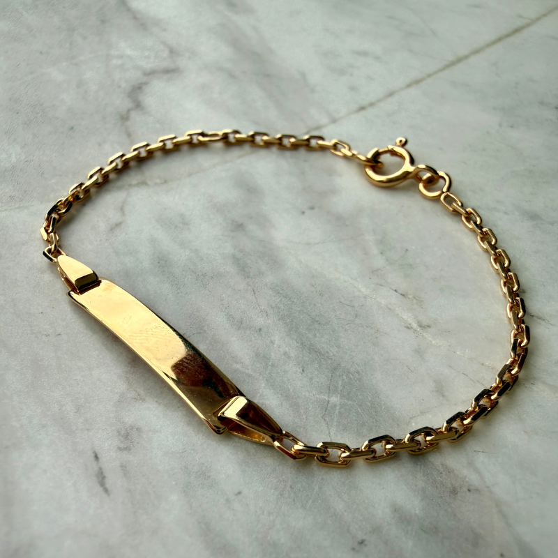 Gourmette para bebé en oro de 9 quilates con malla forçat limada - Grabado personalizado