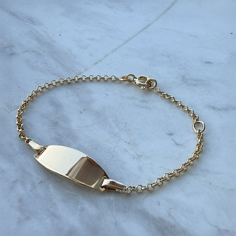 Gourmette bebé ovalada malla jaserón en Oro 18 Quilates