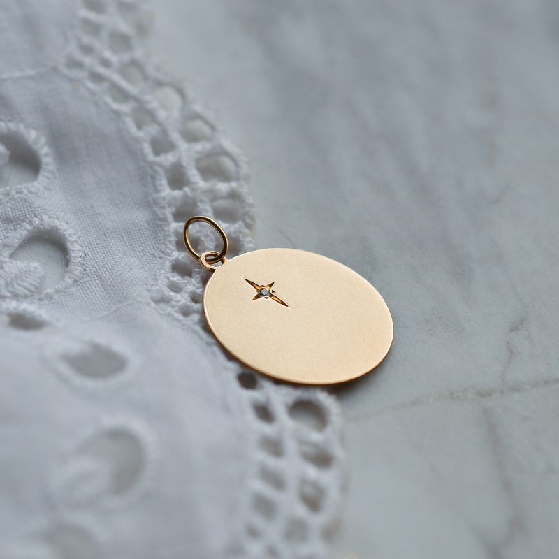 Colgante Medalla Diamante Diam.13mm Oro Amarillo 18 Quilates - Laudate