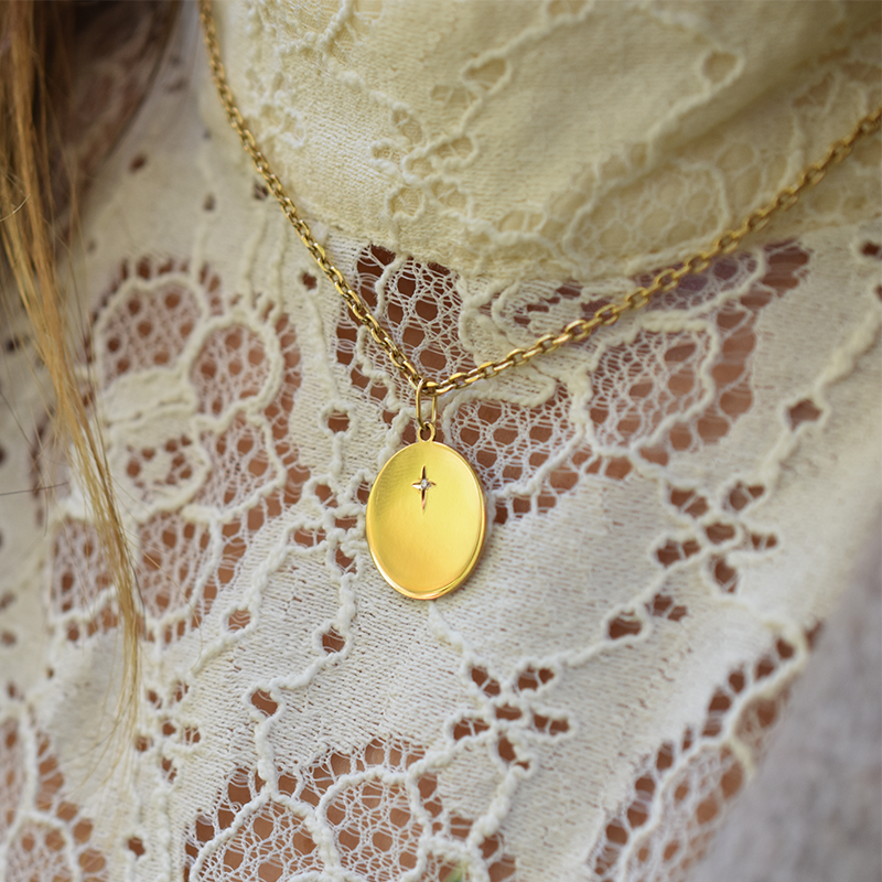 Colgante Medalla Diamante Diam.13mm Oro Amarillo 18 Quilates - Laudate