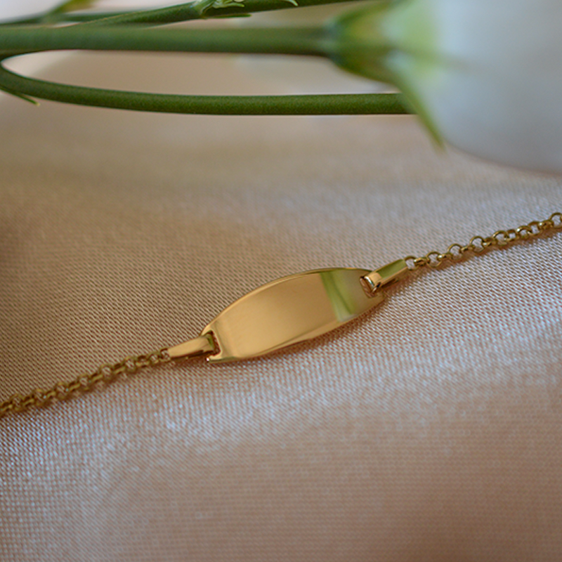 Gourmette bebé ovalada malla jaserón en Oro 18 Quilates