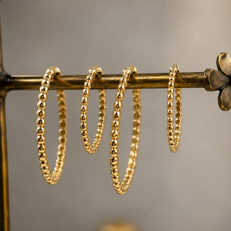 Pendientes de aro perlados - Oro de 9 quilates