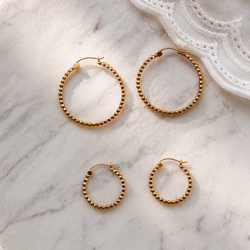Pendientes de aro perlados - Oro de 9 quilates
